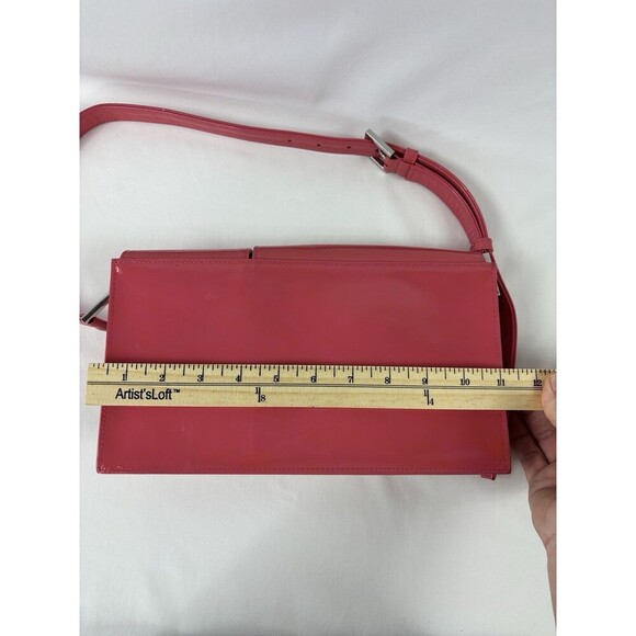 By Far Billie Patent Leather Top Handle Bag Bright Pink Pockets Toggles - Picture 7 of 14